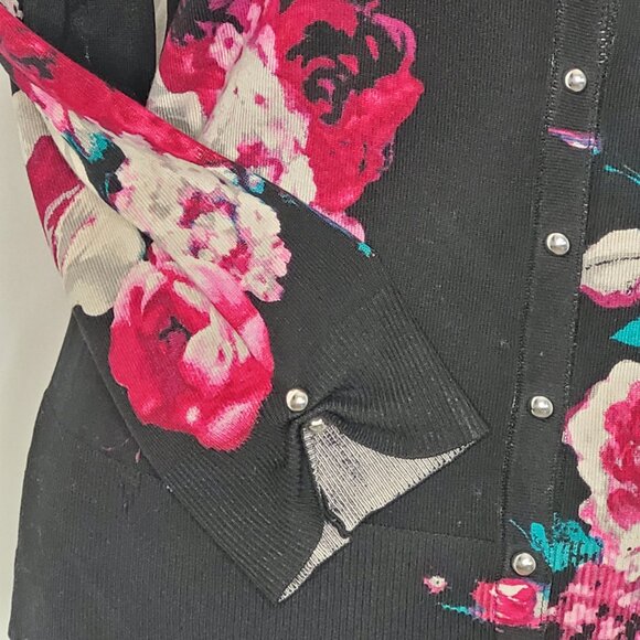 WHBM Black & Pink Floral Embellished Button-Up Cardigan – Size XL - Picture 8 of 8